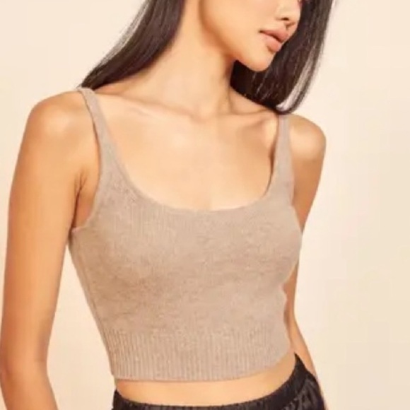 REFORMATION Varenne 100% recycled cashmere scoop neck cropped tank top - beige - Picture 2 of 8